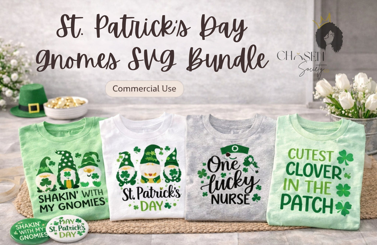 St. Patrick’s Day Graphics Vault – 60+ SVG & PNG Designs with Door Signs (PLR)