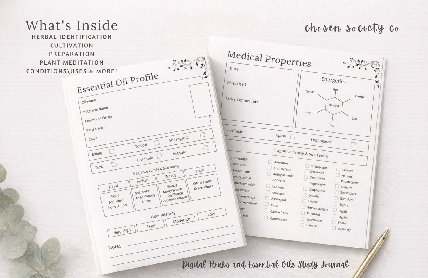 Digital Herbs & Essential Oils Study Journal | A Guided Herbalism Workbook for Notes, Blends, Recipes & Plant Wisdom