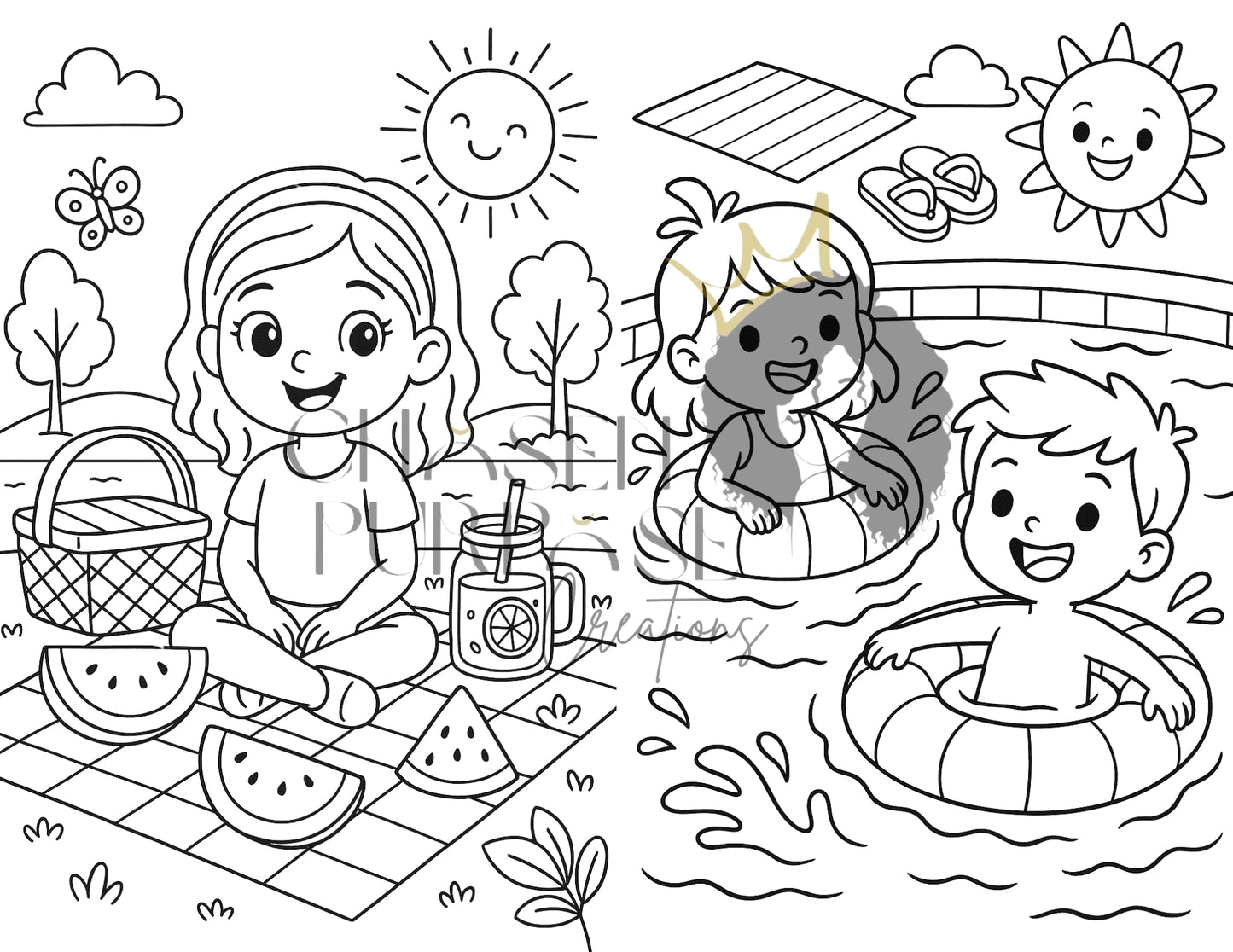 Summer Fun! Kids Printable 10 Page Coloring Book – Ready to Print