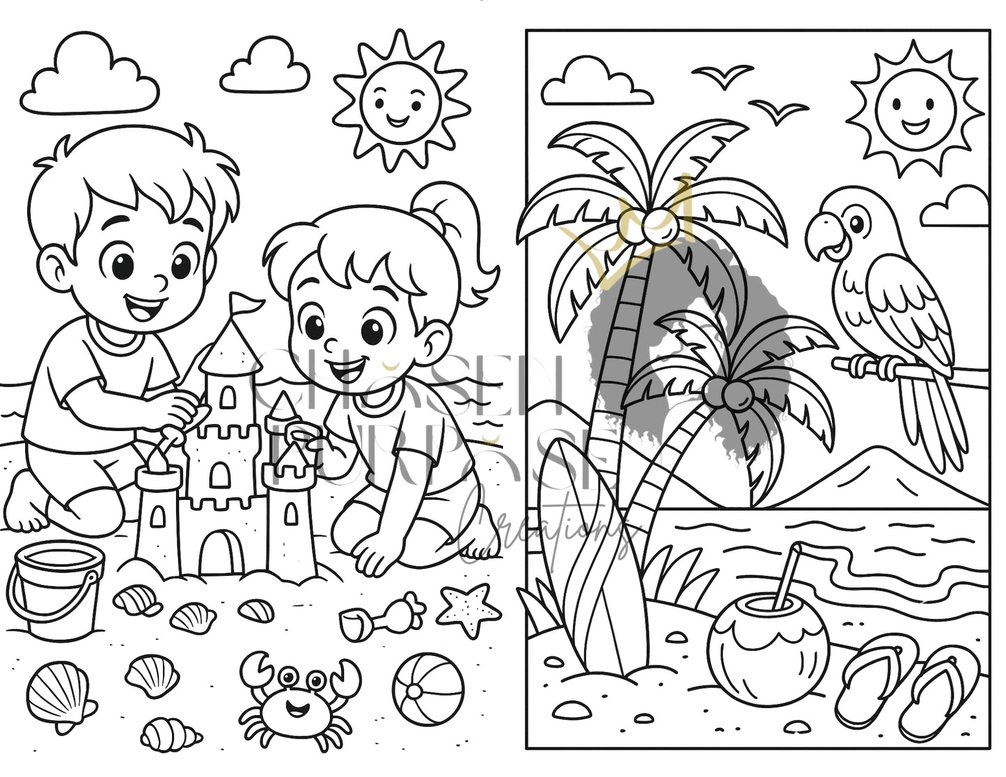 Summer Fun! Kids Printable 10 Page Coloring Book – Ready to Print