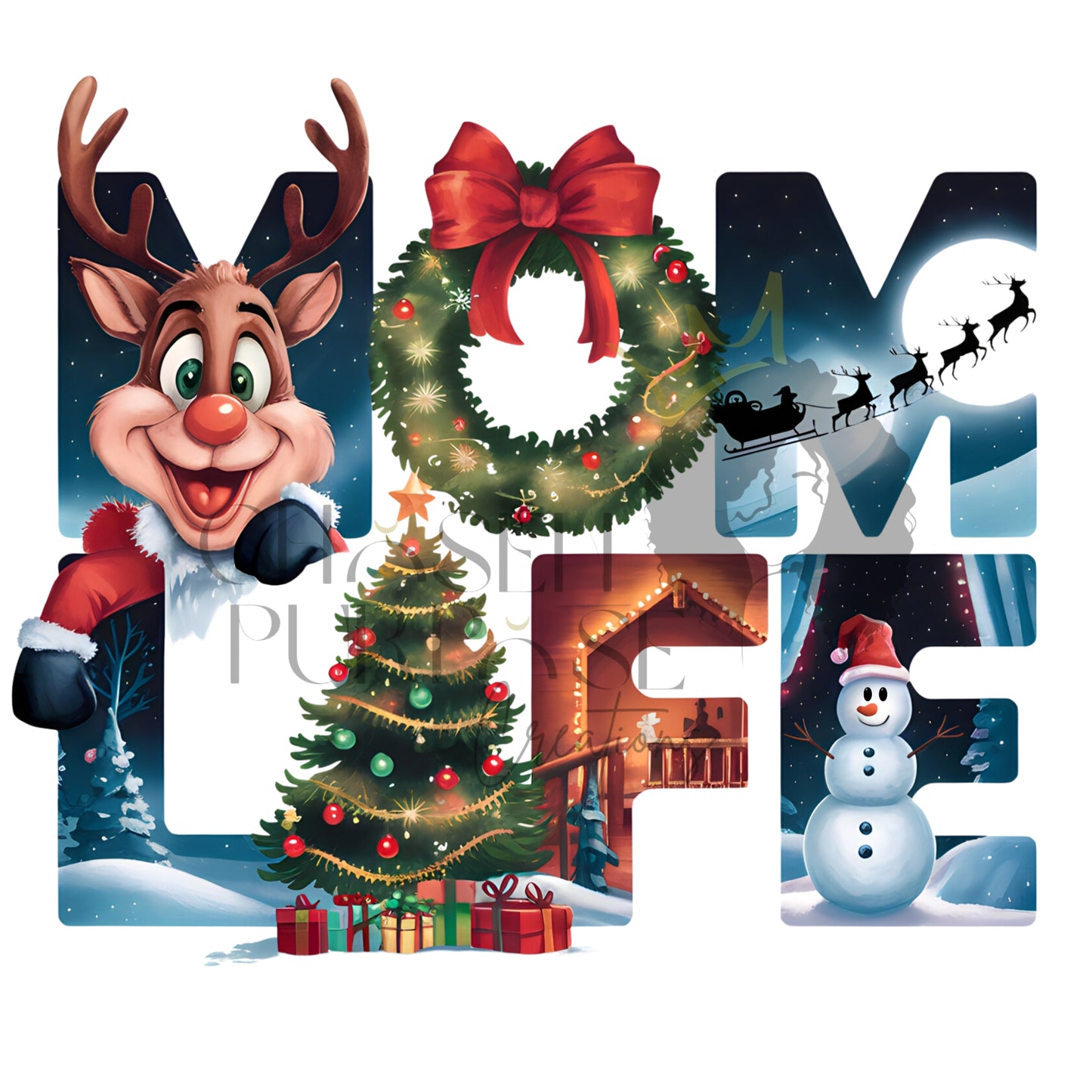 MOM LIFE Christmas PNG Bundle | Cute Reindeer, Tree & Wreath Design for DTF Transfers & Sublimation Projects | Holiday Mom Graphic