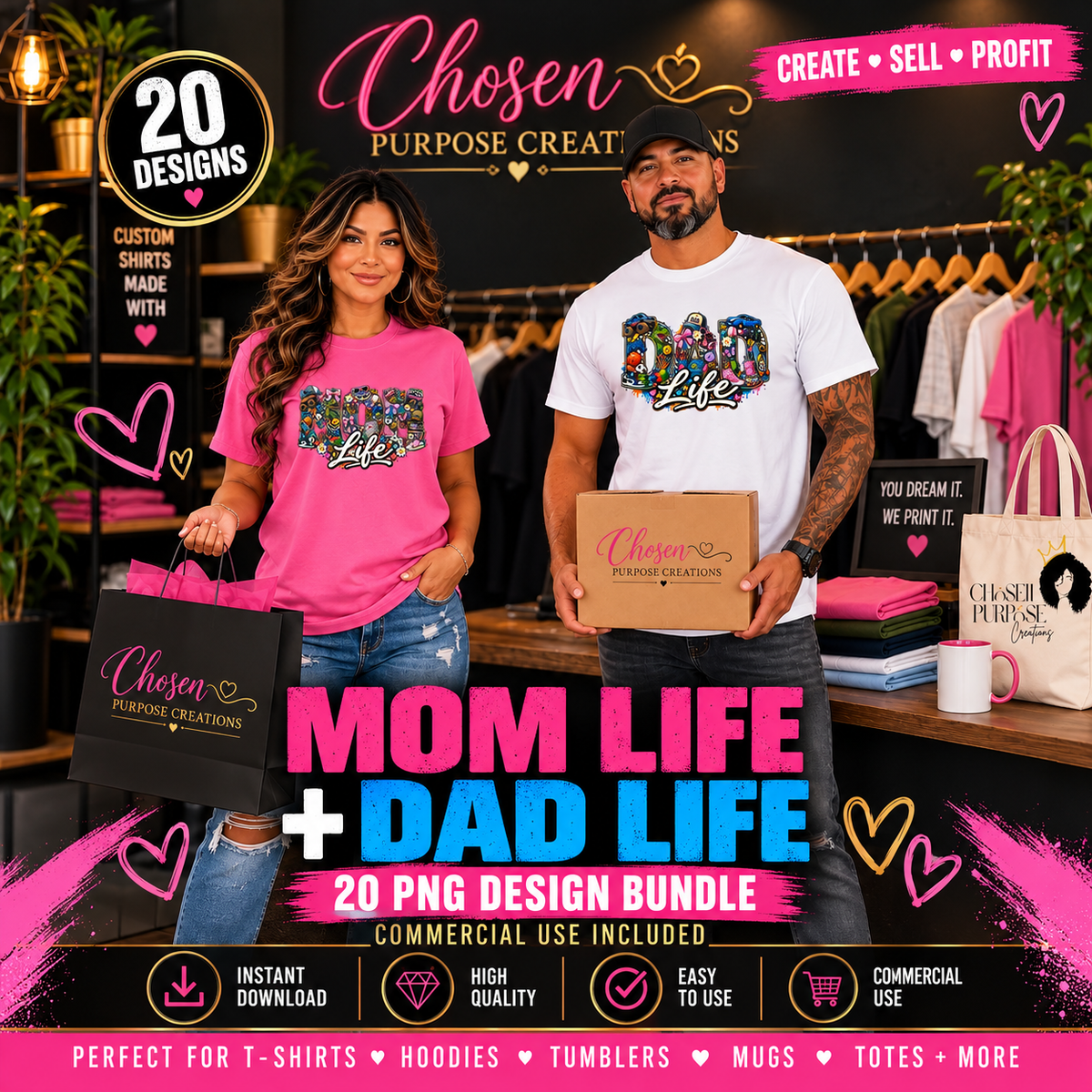 Mom Life & Dad Life PNG Bundle | 20 Mom Dad Shirt Designs