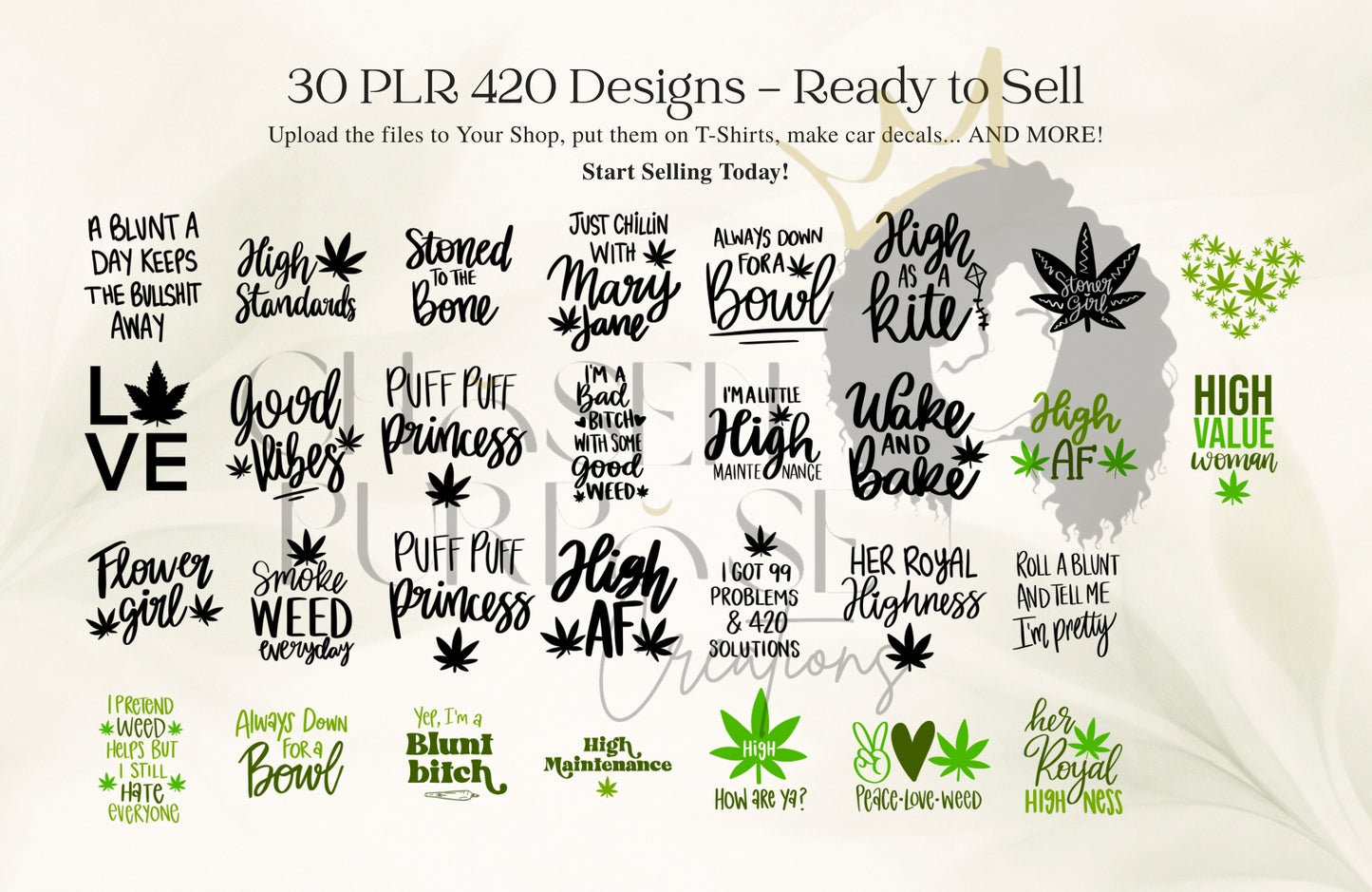 High Society PNG Bundle (PLR) – 30 Cannabis-Themed Designs to Rebrand & Resell