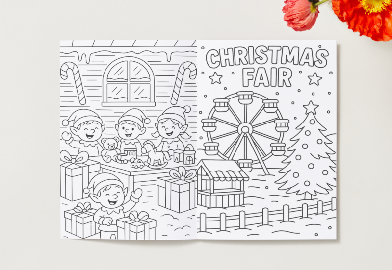 60 Christmas Coloring & Activity Sheet Bundle | PLR Printable Pack + Foldable Coloring Book Canva Template