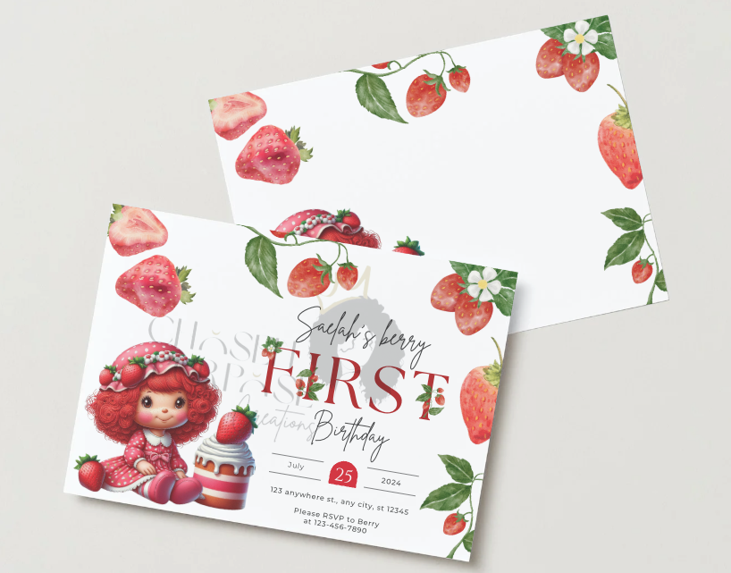 Strawberry Shortcake Birthday Invitation | Editable Canva Template | Printable Girl’s Party Invite