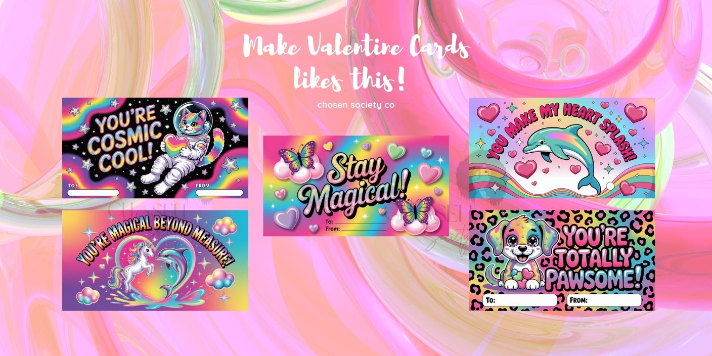 Retro Rainbow Valentine’s Card Prompt Pack | 16 Canva Editable Pre-Made Designs | 90s Nostalgia 🌈