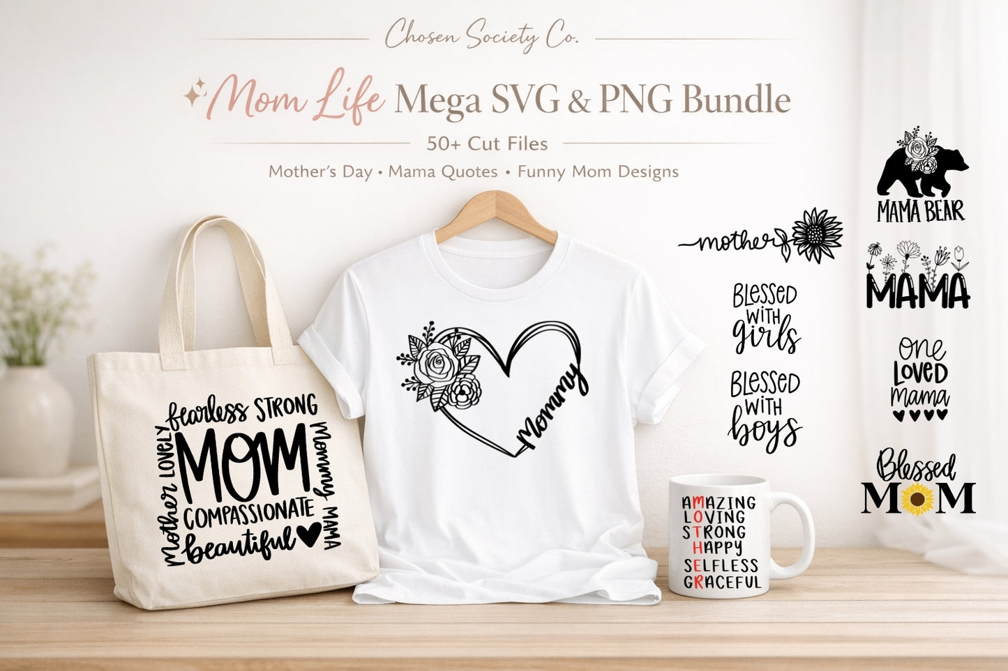 ✨ Mom Life Mega SVG & PNG Bundle – 50+ Cut Files | Mother’s Day, Mama Quotes, Funny Mom Designs