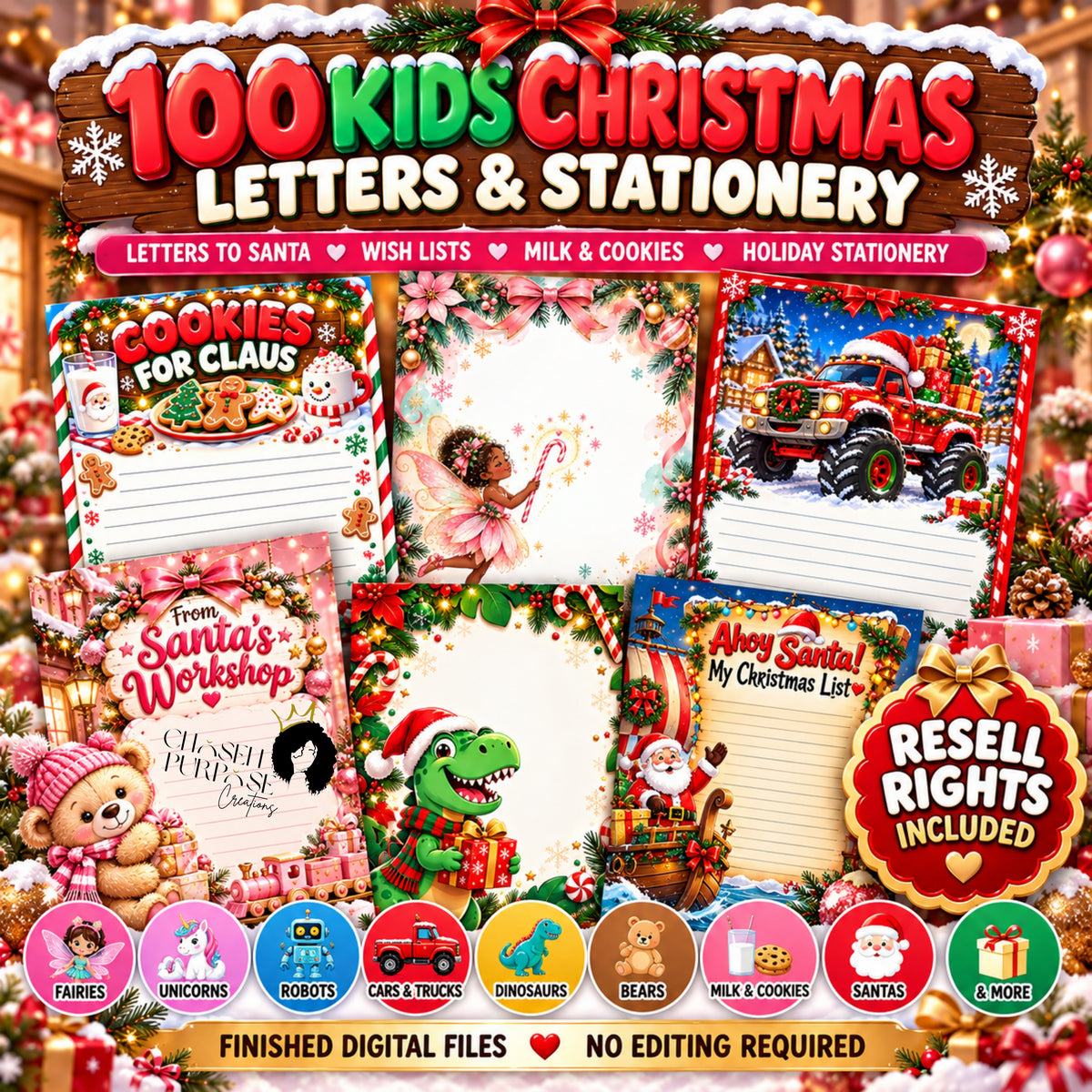 100 Kids Christmas Letters | Stationery Bundle | Letters to Santa, Wish Lists, Milk & Cookies | Resell Rights