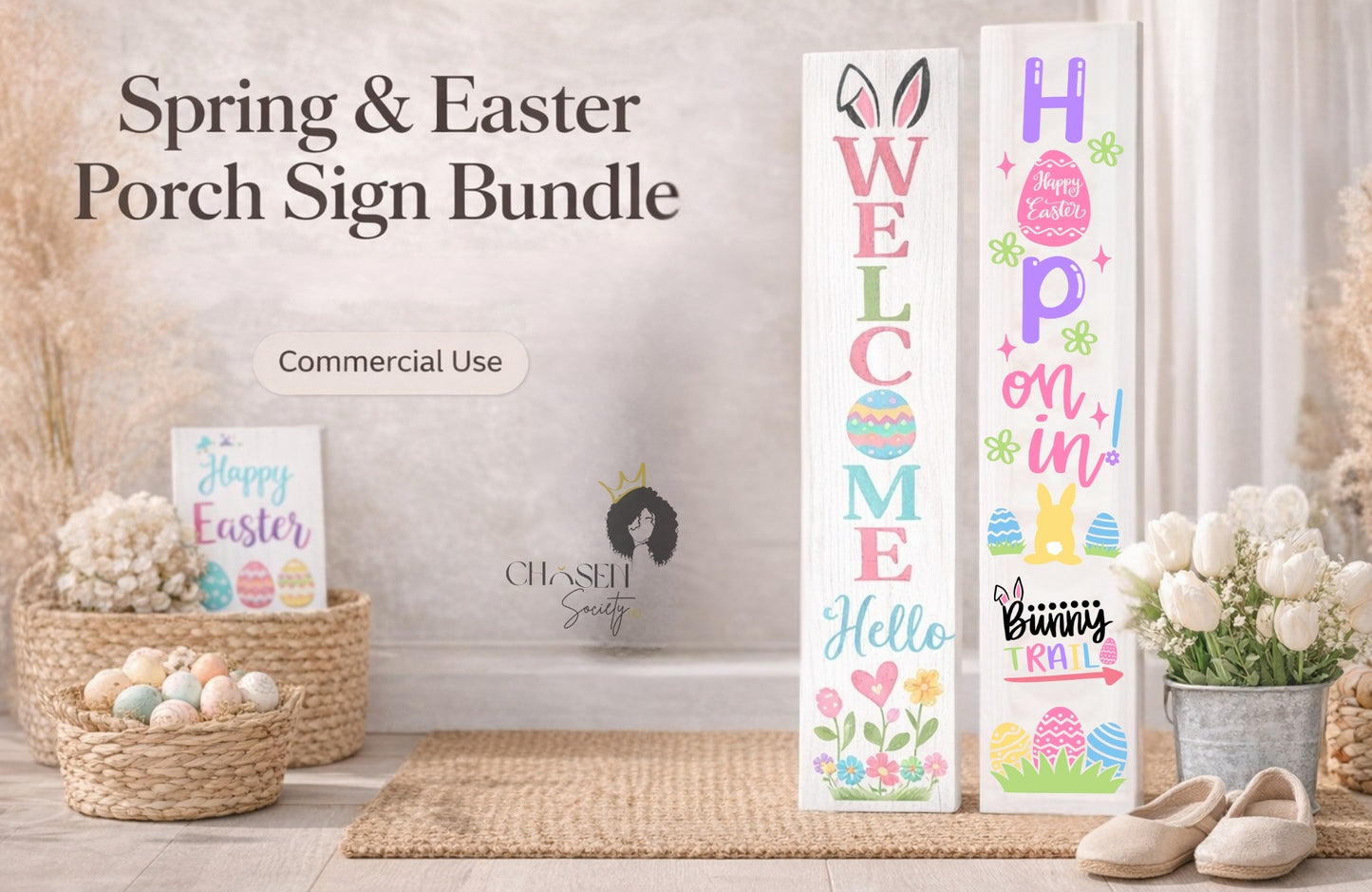 Easter SVG & PNG Graphics Bundle – 80+ Designs with Porch & Door Sign Files (Commercial Use)