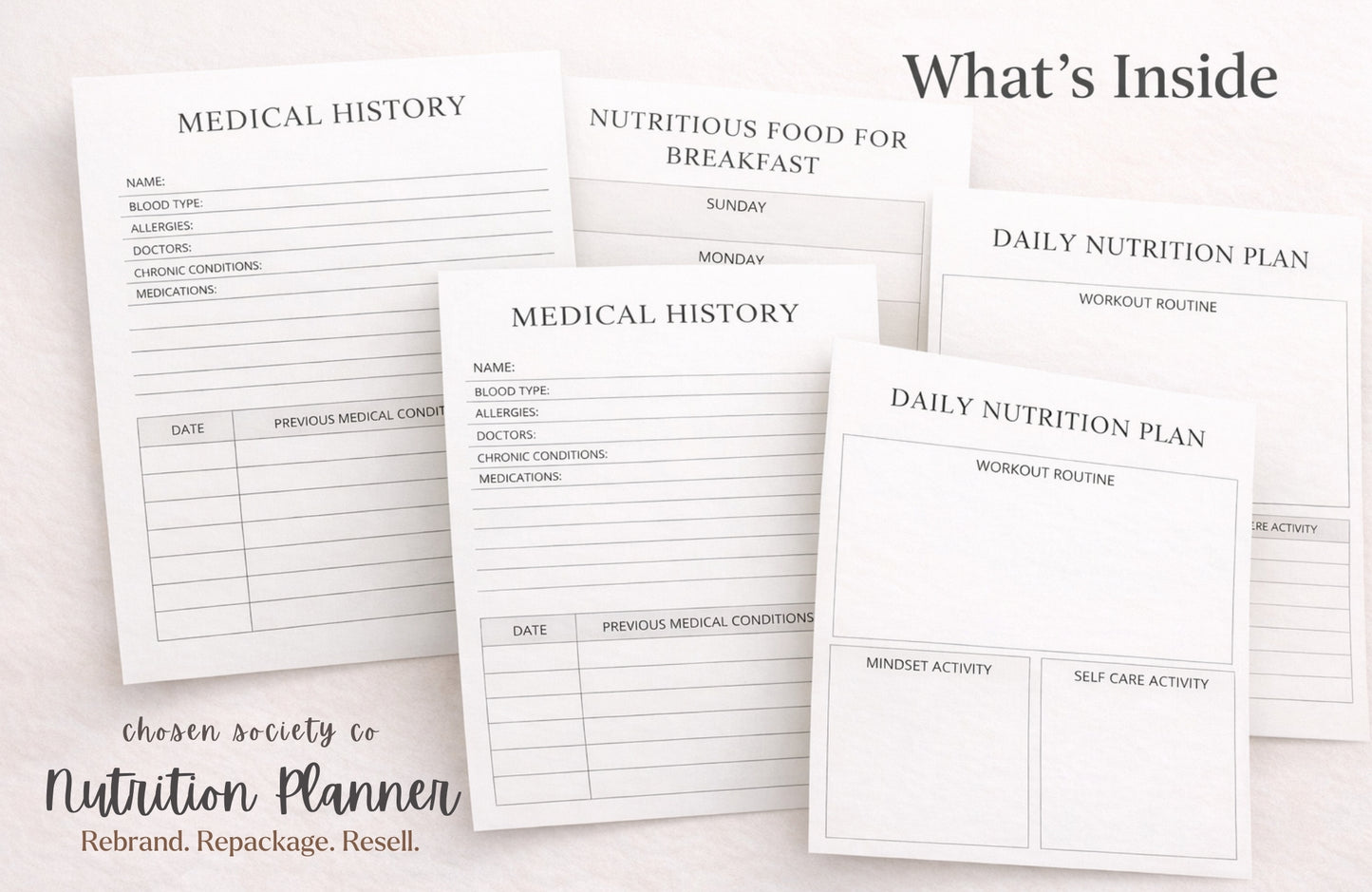 Healthy Living Planner Bundle (Editable PLR Templates for Meal Planning & Fitness)