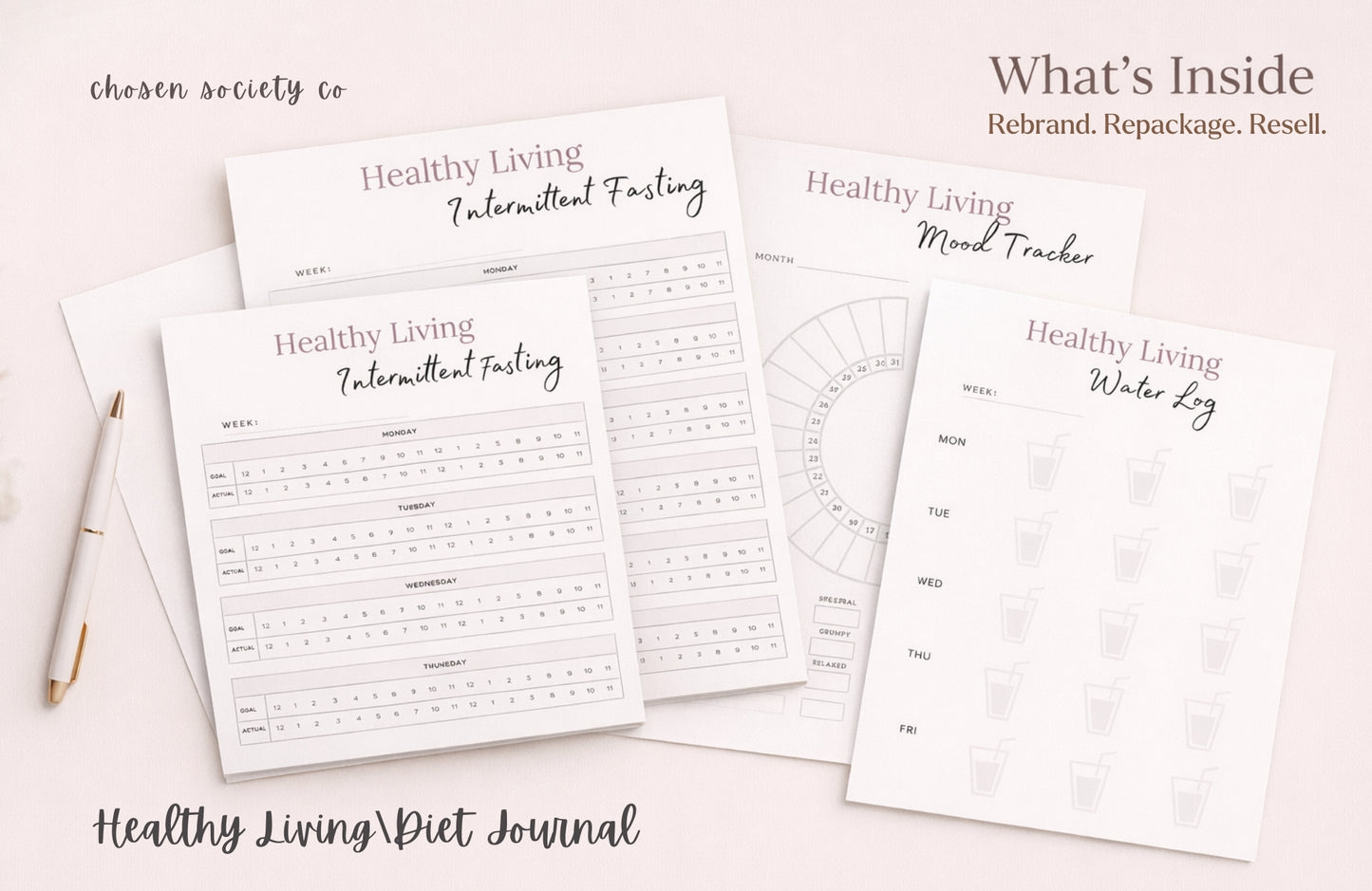 Healthy Living Planner Bundle (Editable PLR Templates for Meal Planning & Fitness)