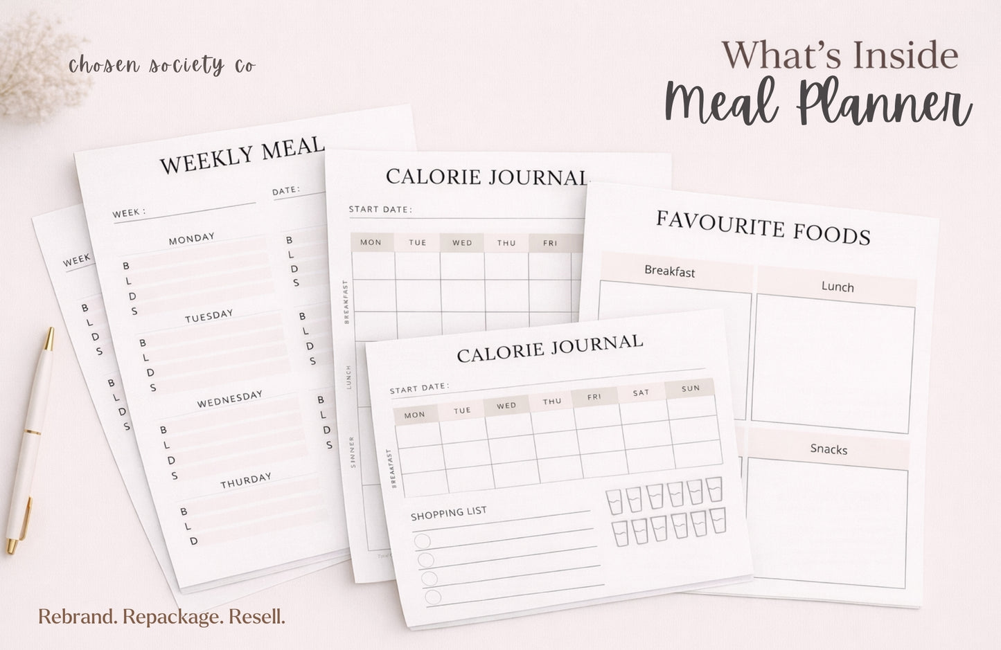 Healthy Living Planner Bundle (Editable PLR Templates for Meal Planning & Fitness)