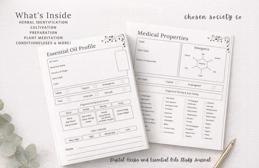 Digital Herbs & Essential Oils Study Journal | A Guided Herbalism Workbook for Notes, Blends, Recipes & Plant Wisdom