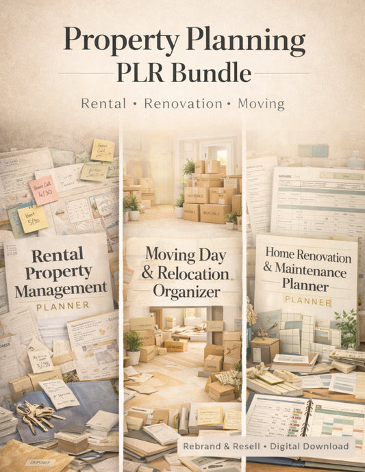 Property Management & Moving Planner PLR Bundle – Rental Management, Home Renovation & Relocation Organizers (Rebrand & Resell)