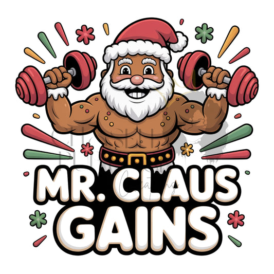 Mr. & Mrs. Claus Gains Christmas PNG Bundle | Holiday Fitness Couple Designs for DTF & Sublimation | Funny Workout Christmas Shirts