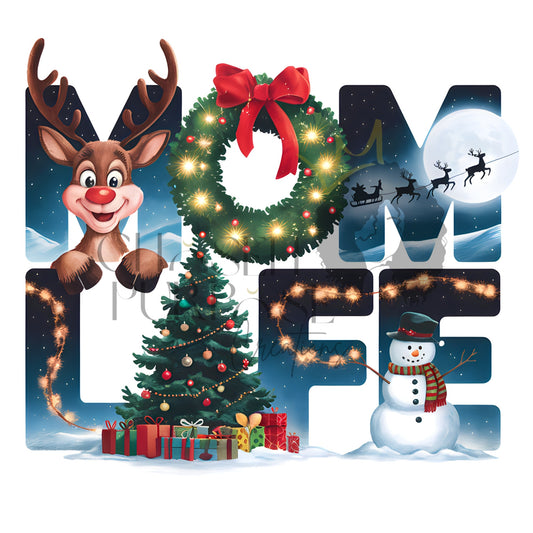 MOM LIFE Christmas PNG Bundle | Cute Reindeer, Tree & Wreath Design for DTF Transfers & Sublimation Projects | Holiday Mom Graphic