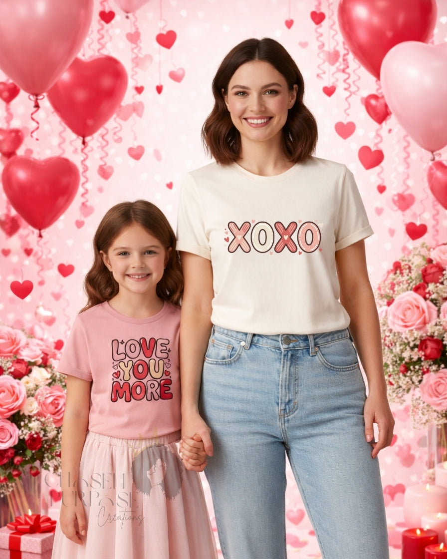 Mommy & Me Valentine’s Day PNG Bundle | Love You More, XOXO, MOM & Kids Matching Shirt Designs | Family Valentine Graphics