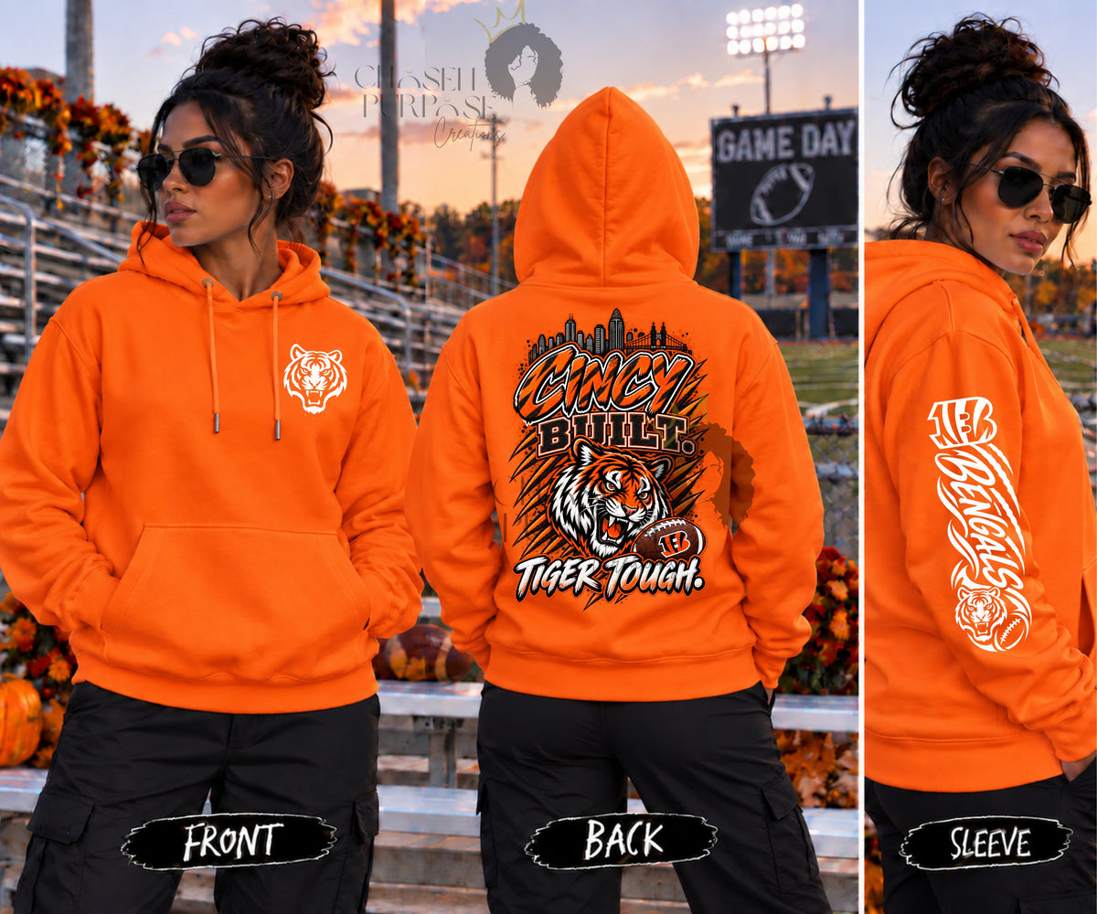 Cincinnati Football Shirt & Hoodie | Cincy Built Tiger Tough | Bengals Inspired Game Day Apparel