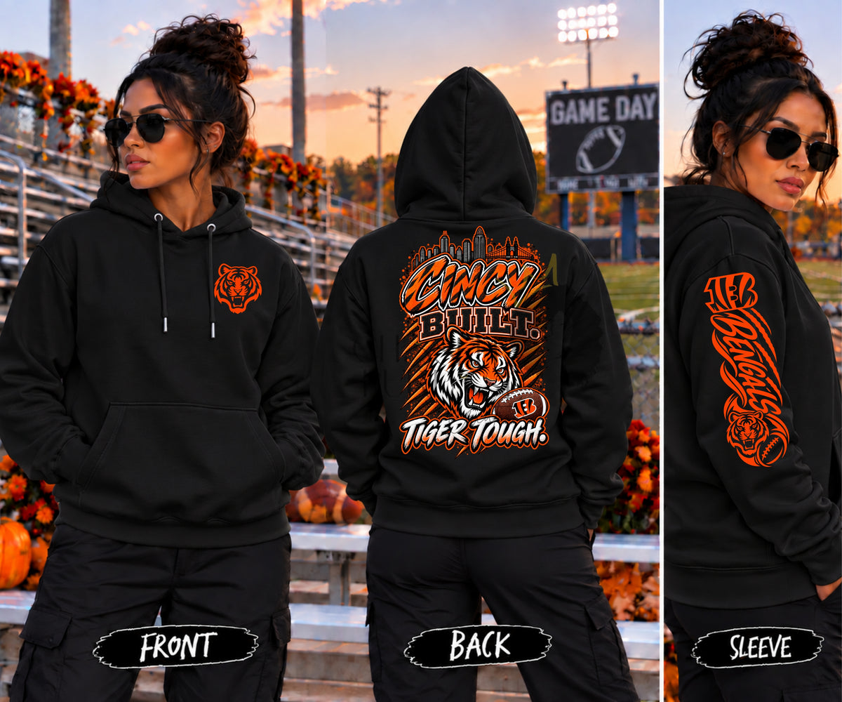 Cincinnati Football Shirt & Hoodie | Cincy Built Tiger Tough | Bengals Inspired Game Day Apparel