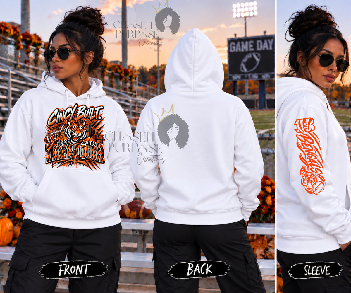 Cincinnati Football Shirt & Hoodie | Cincy Built Tiger Tough | Bengals Inspired Game Day Apparel