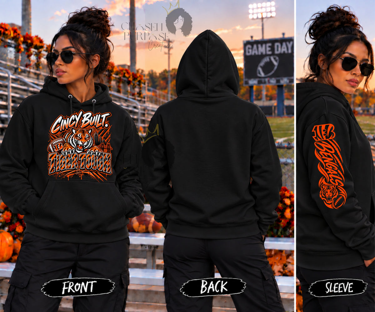 Cincinnati Football Shirt & Hoodie | Cincy Built Tiger Tough | Bengals Inspired Game Day Apparel
