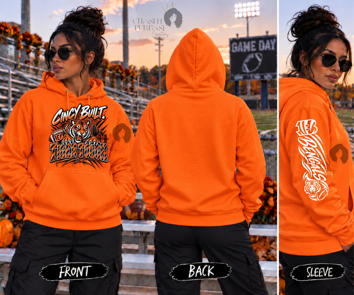 Cincinnati Football Shirt & Hoodie | Cincy Built Tiger Tough | Bengals Inspired Game Day Apparel