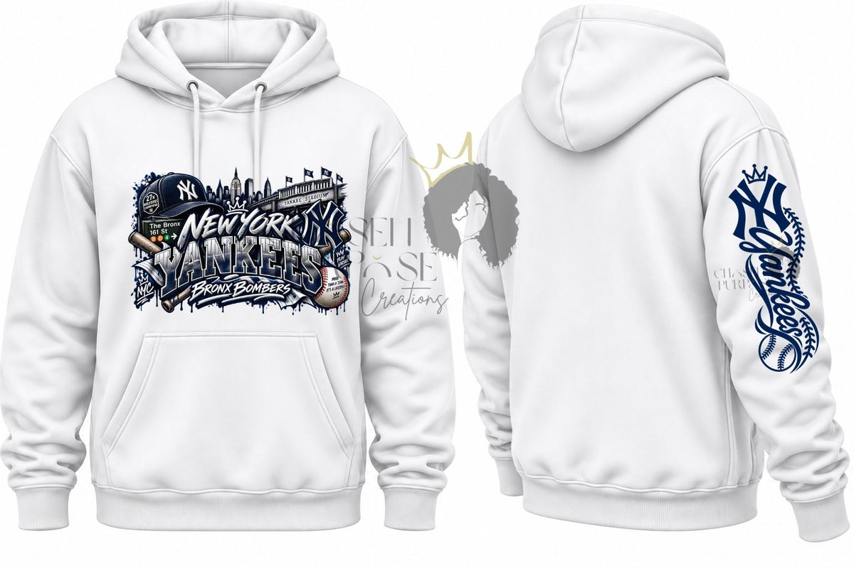 New York Yankees Inspired Hoodie | Front, Back & Sleeve Designs | Custom Baseball Hoodie