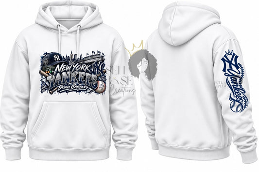 New York Yankees Inspired Hoodie | Front, Back & Sleeve Designs | Custom Baseball Hoodie