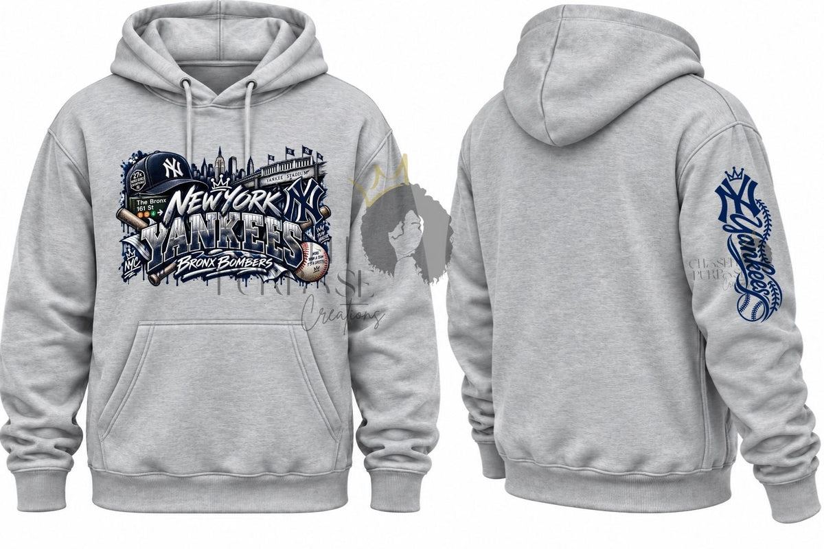 New York Yankees Inspired Hoodie | Front, Back & Sleeve Designs | Custom Baseball Hoodie