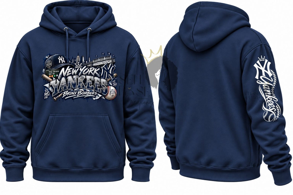 New York Yankees Inspired Hoodie | Front, Back & Sleeve Designs | Custom Baseball Hoodie