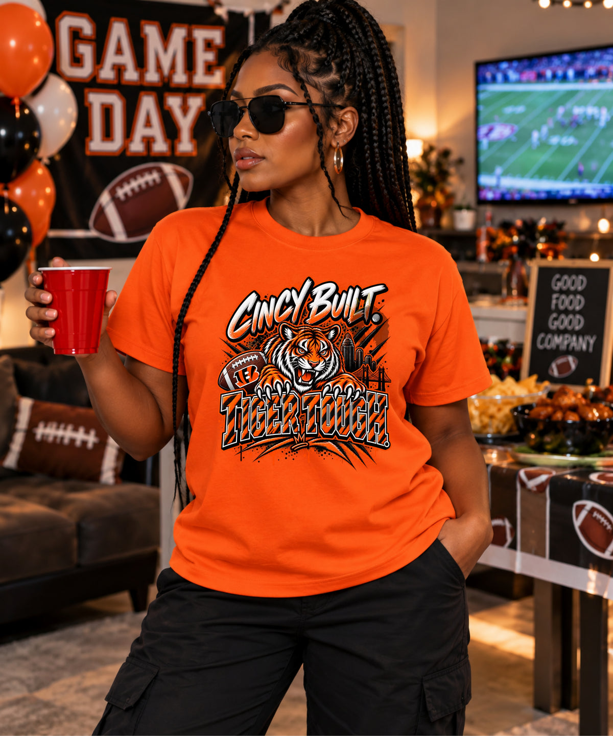 Cincinnati Football Shirt & Hoodie | Cincy Built Tiger Tough | Bengals Inspired Game Day Apparel