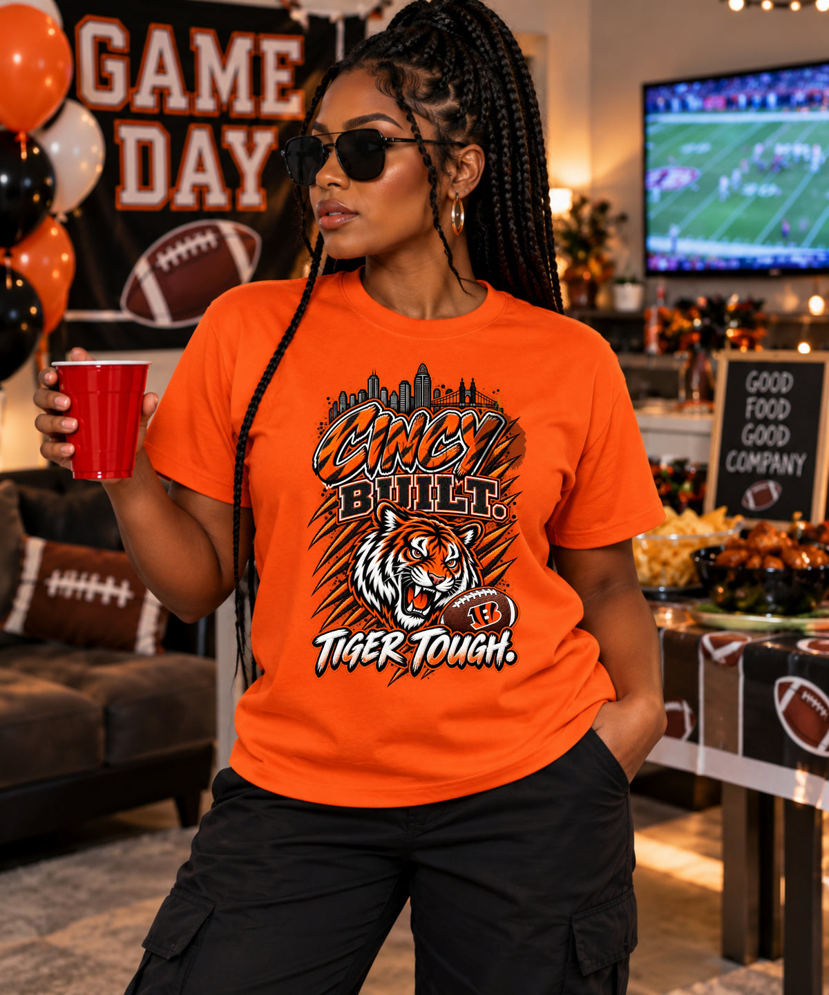 Cincinnati Football Shirt & Hoodie | Cincy Built Tiger Tough | Bengals Inspired Game Day Apparel