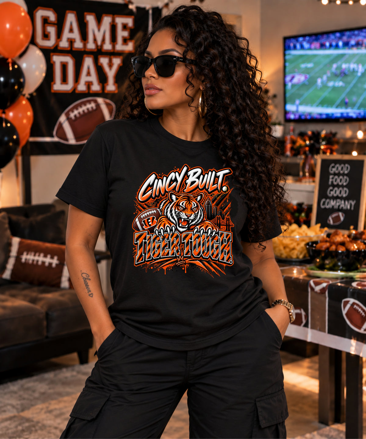 Cincinnati Football Shirt & Hoodie | Cincy Built Tiger Tough | Bengals Inspired Game Day Apparel