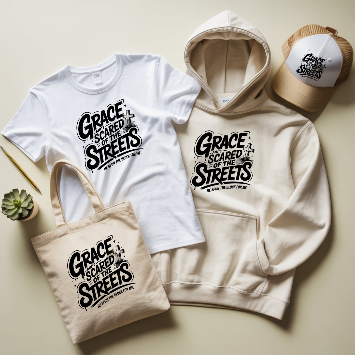 Grace Ain’t Scared of the Street PNG | Christian Urban Quote Design for Vinyl, DTF & Sublimation | Faith Streetwear Graphic