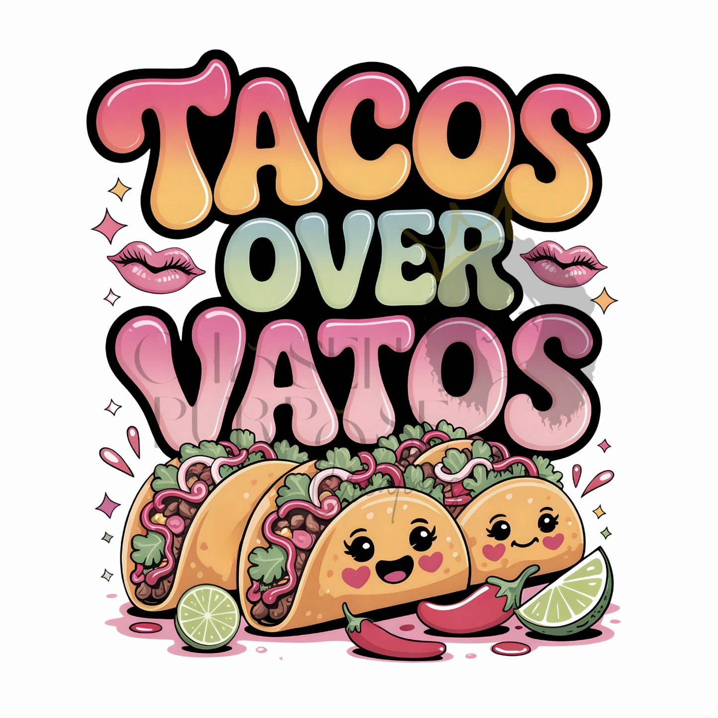 Tacos Over Vatos PNG Design | Taco Tuesday Shirt Graphic | Funny Food Quote PNG (2 Designs)