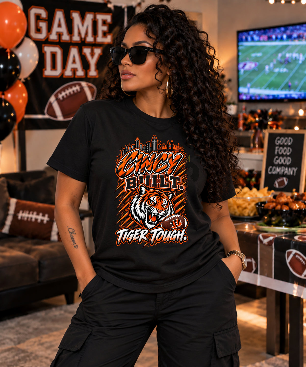 Cincinnati Football Shirt & Hoodie | Cincy Built Tiger Tough | Bengals Inspired Game Day Apparel