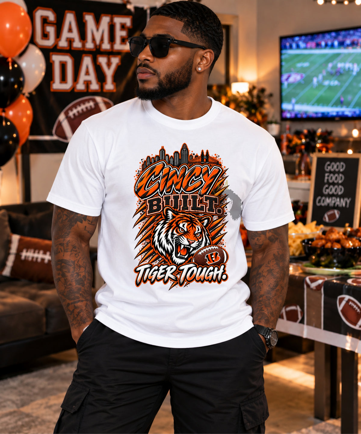 Cincinnati Football Shirt & Hoodie | Cincy Built Tiger Tough | Bengals Inspired Game Day Apparel