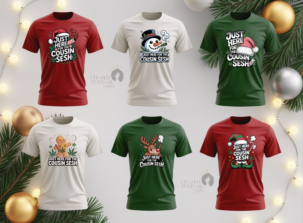 Christmas Cousin Sesh T-Shirt Design Bundle | Santa, Mrs. Claus, Frosty, Elf, Gingerbread & Reindeer PNGs | Holiday DTF & Sublimation Graphics
