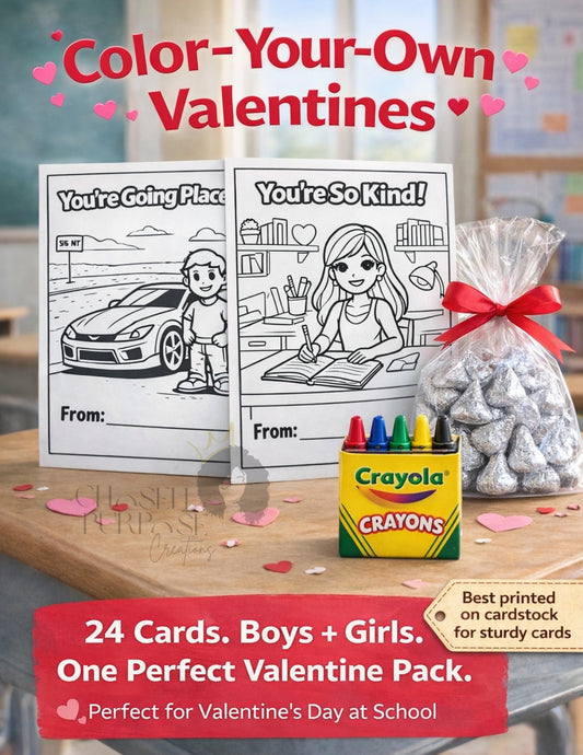 Color-Your-Own Valentine's | 24 Printable Cards for Kids | Classroom-Friendly