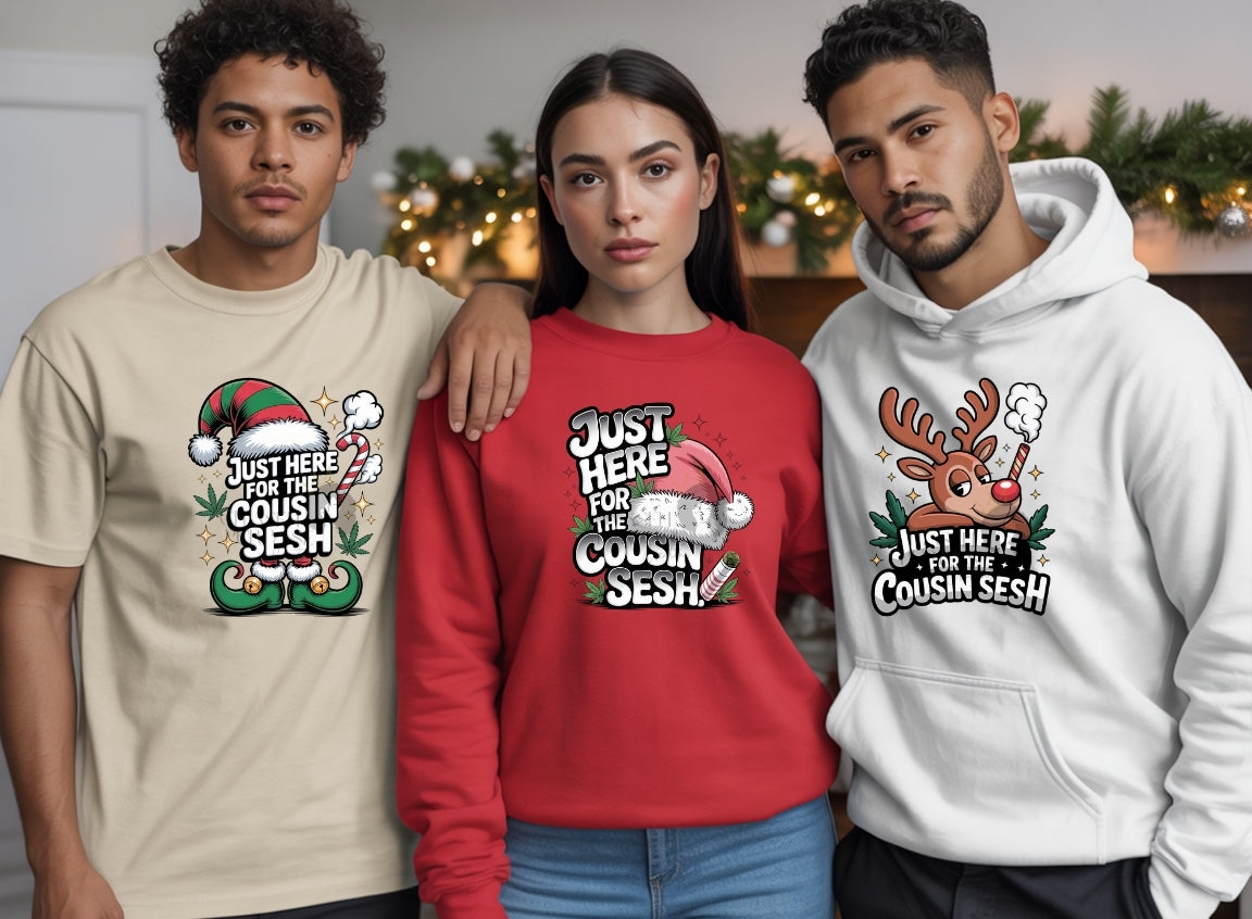 Christmas Cousin Sesh T-Shirt Design Bundle | Santa, Mrs. Claus, Frosty, Elf, Gingerbread & Reindeer PNGs | Holiday DTF & Sublimation Graphics