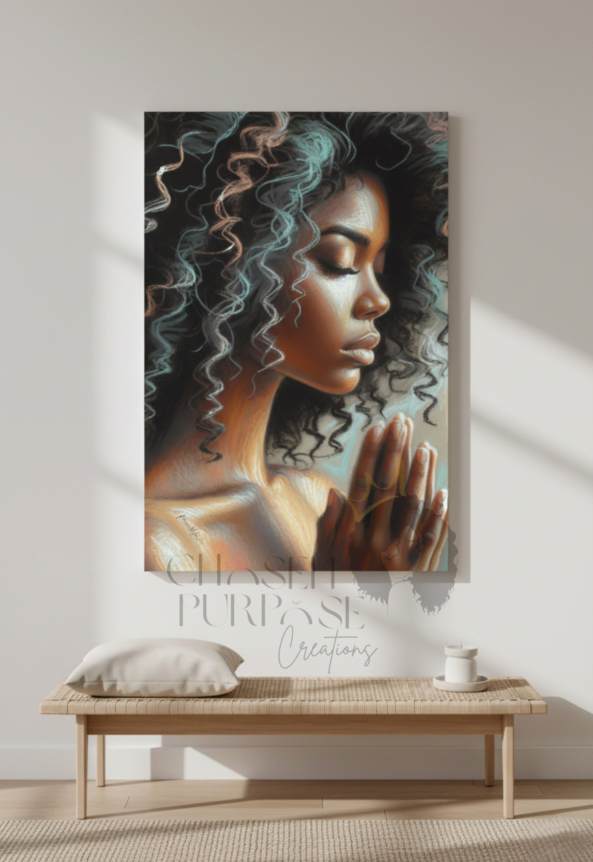 Woman in Prayer printable art – serene and soulful digital wall decor