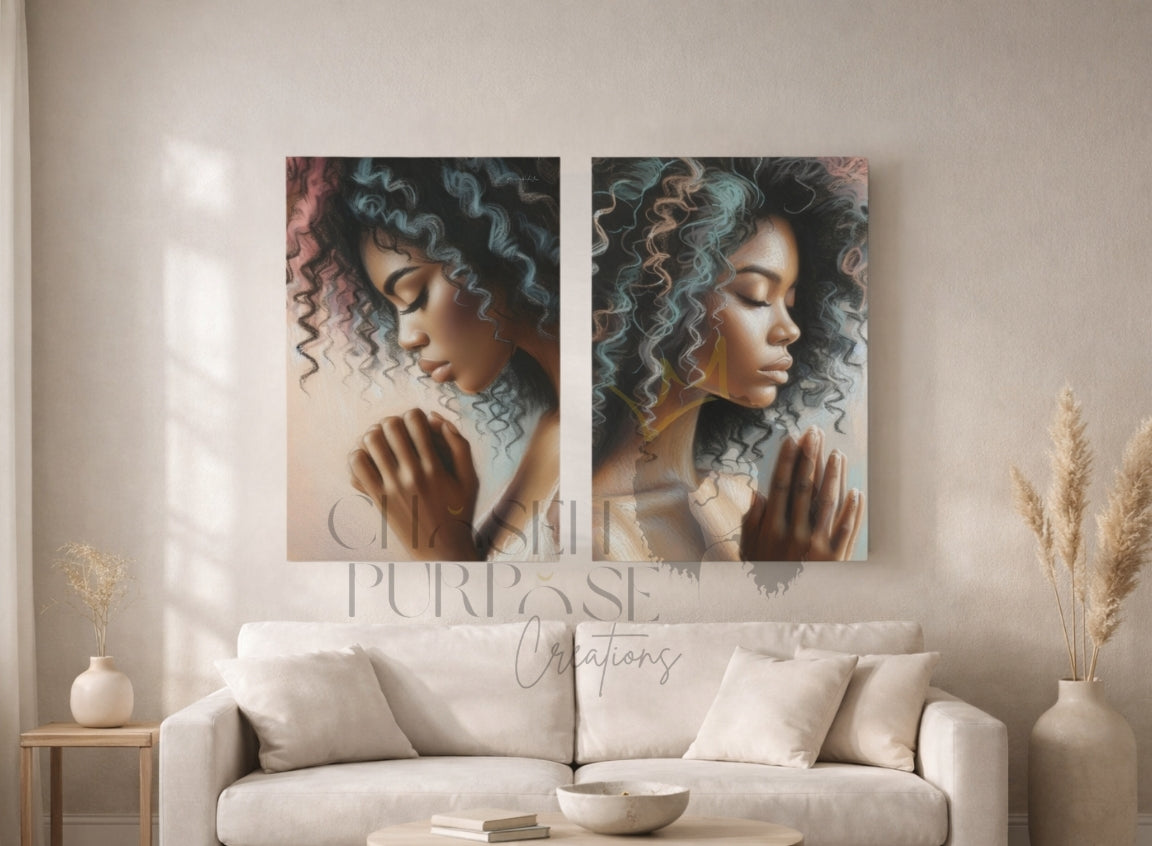 Woman in Prayer – Set of 3 Digital Wall Art Prints | Faith-Inspired Spiritual Decor (Commercial Use)