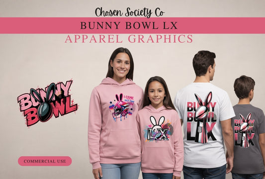 Bunny Bowl LX PNG Design Bundle – Football Bunny Graphic for Apparel & POD (Commercial Use)