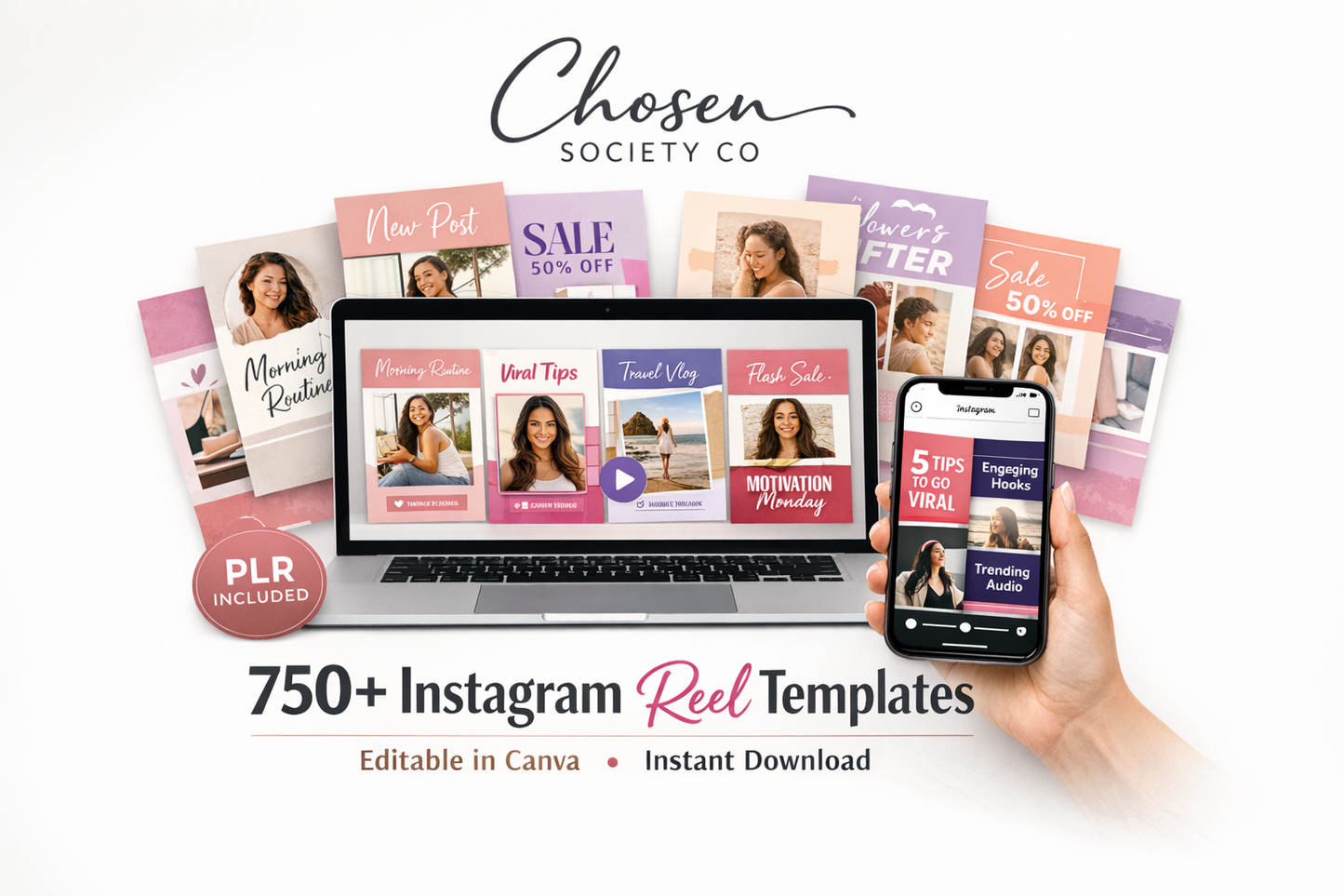 Instagram Reel Template Bundle – 25 Editable Canva Reel Templates (750+ Slides, PLR)