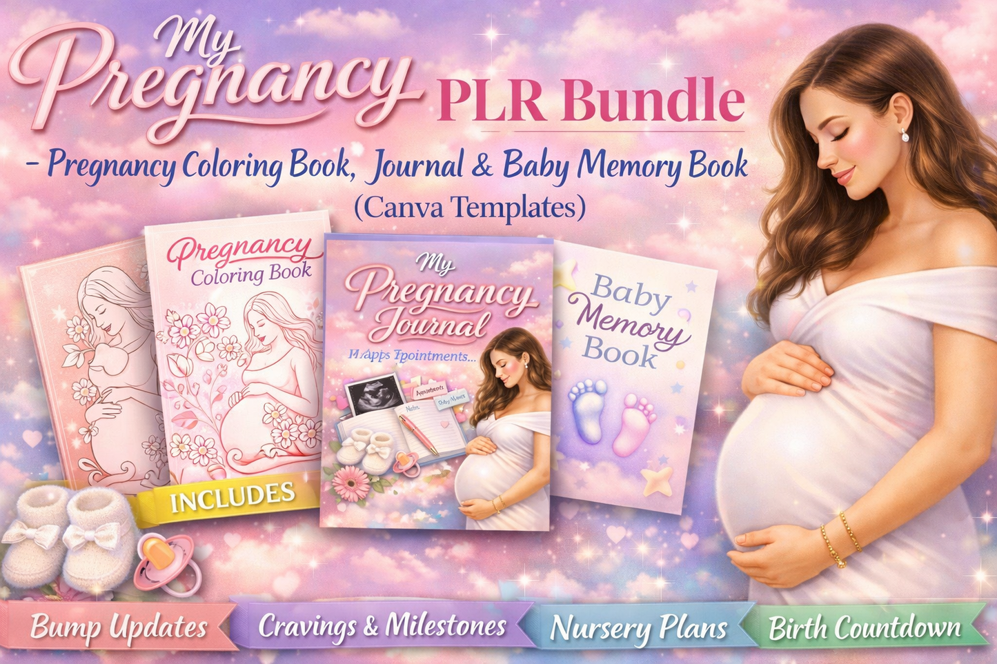 My Pregnancy PLR Bundle – Pregnancy Coloring Book, Journal & Baby Memory Book (Canva Templates)