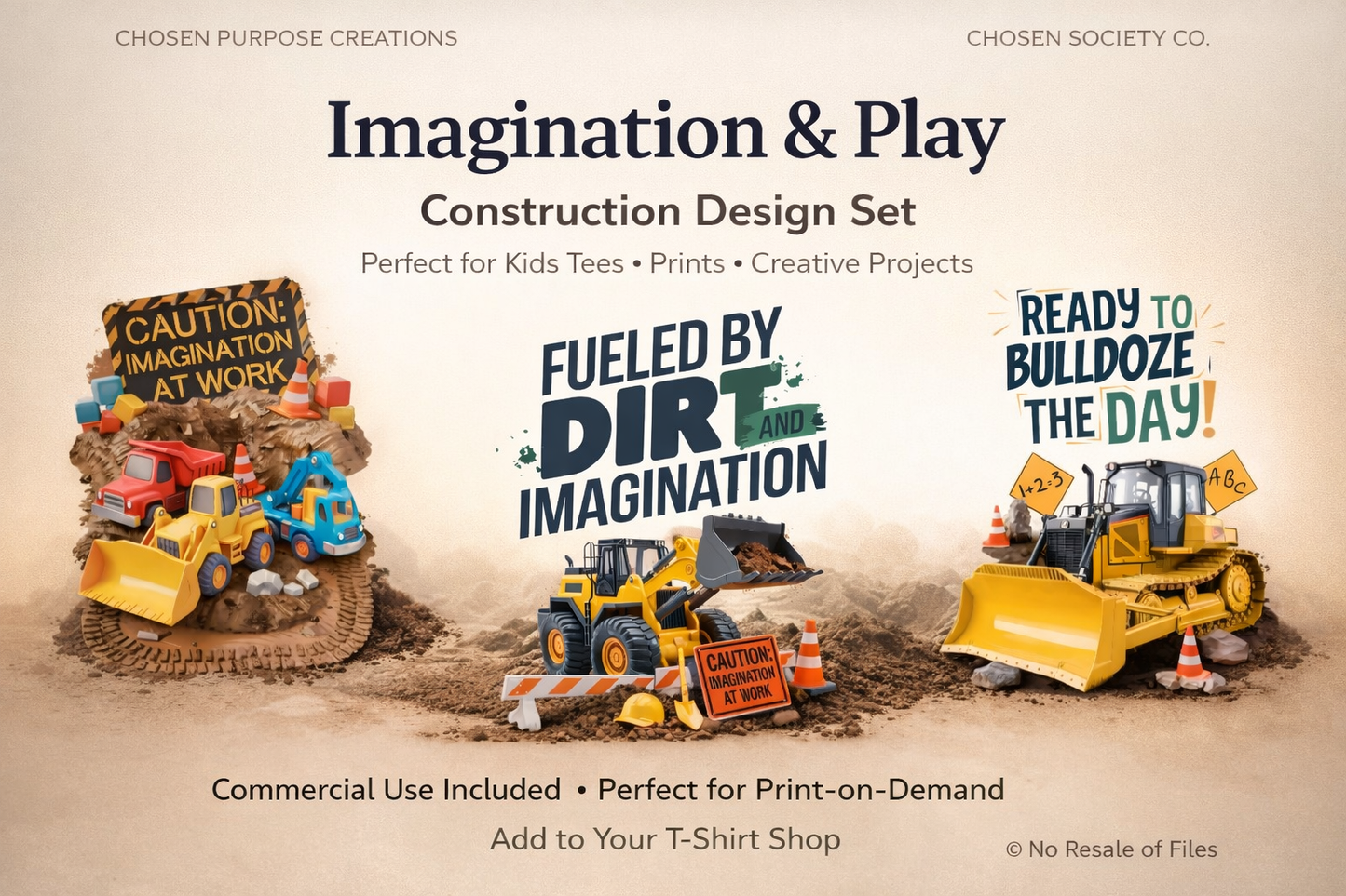 Imagination & Play Construction Design Set – Kids Bulldozer & Truck Graphics Bundle