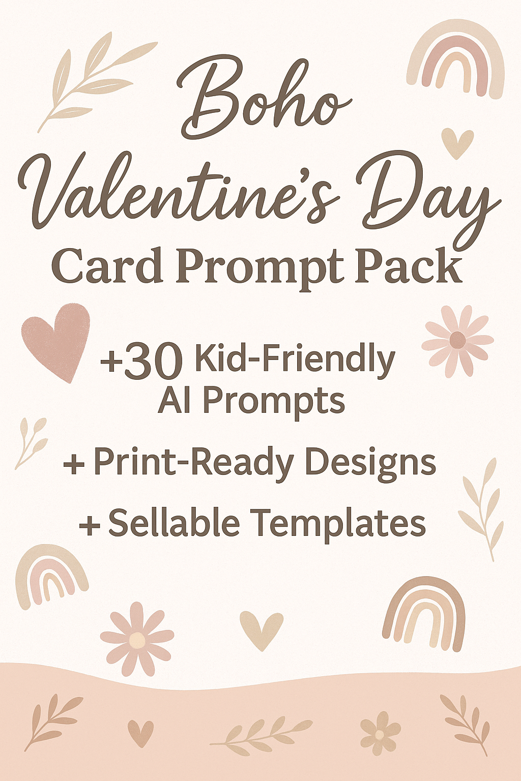 Boho Valentine’s Day Card Creator Pack | 30 Kid-Friendly Prompts + 12 Pre-Made Printable Set | Pastel Rainbows, Hearts & Flowers