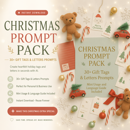 Christmas Prompt Pack | 30+ Prompts + Mini How-To & Language Guide | 45 DFY Gift Tags