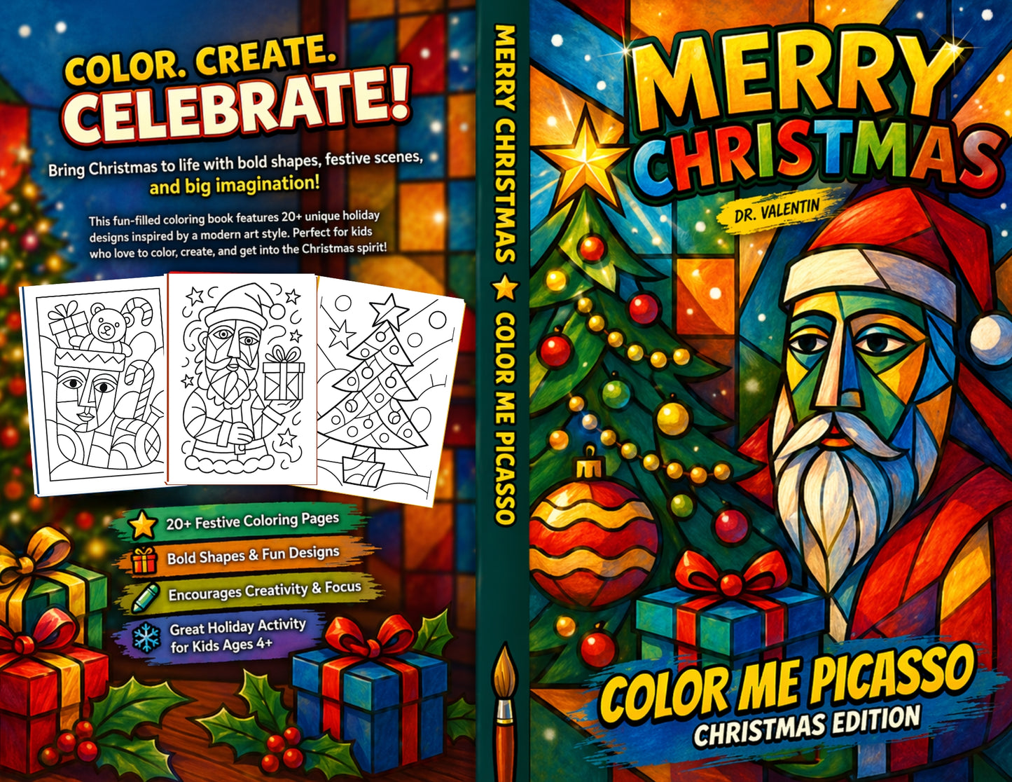 Color Me Picasso: Christmas Foldable Book | Editable Canva Template + Protected PLR | Ready-to-Print Kids Activity Book (Read License Terms)