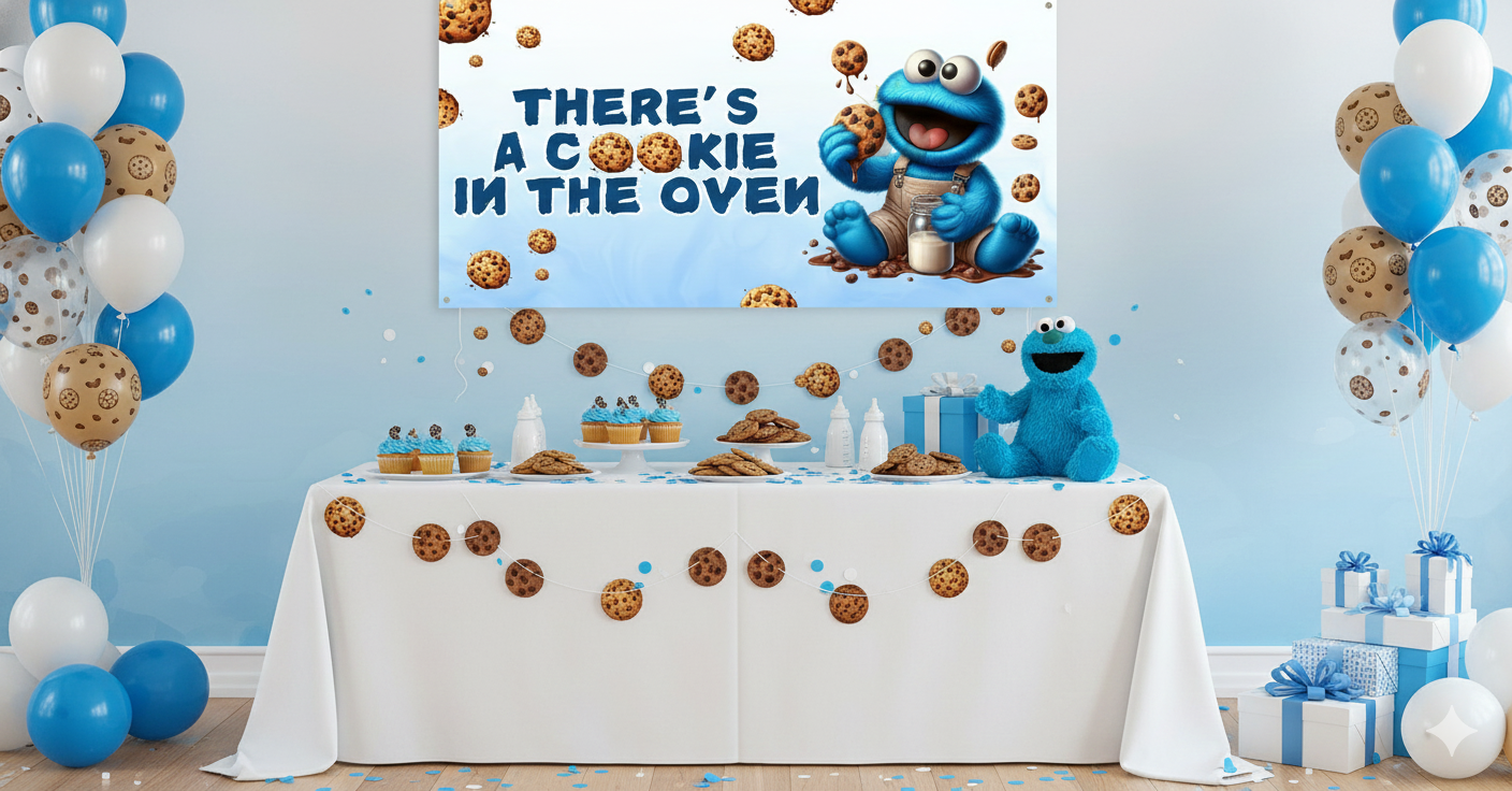 Cookie-Themed Baby Shower Invitation + Matching Banner | Canva Editable Party Set